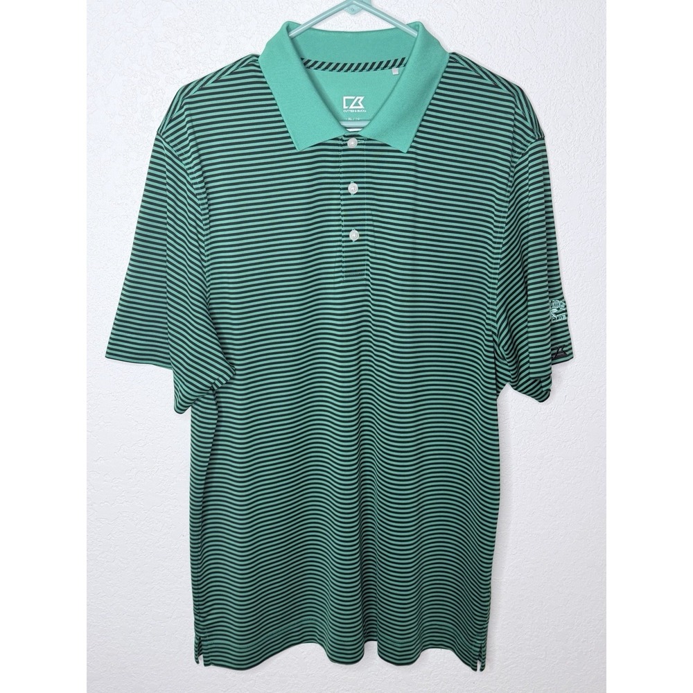 Cutter And Buck DryTec Polo Shirt Mens XL Green Striped Golf Forest Ridge Club